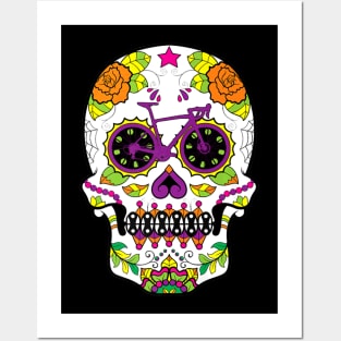 Cycling Skull Floral Skeleton Posters and Art